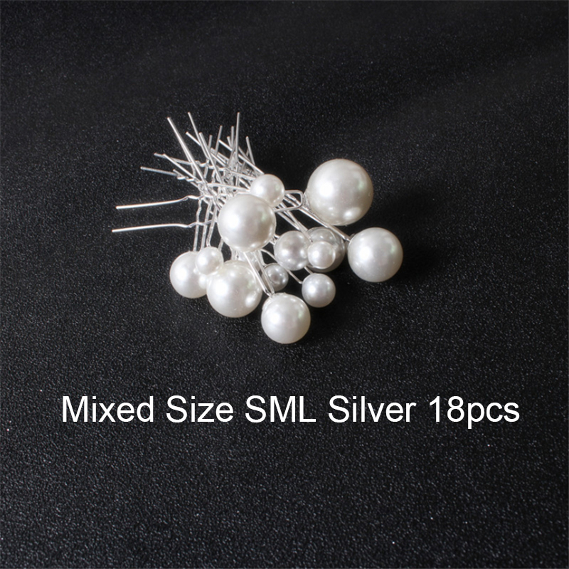 Pin pasador de Metal en forma de U para mujer, horquillas simuladas de perlas, Tiara nupcial, accesorios para el cabello, herramientas de de peinado de boda: Mix Silver 18pcs