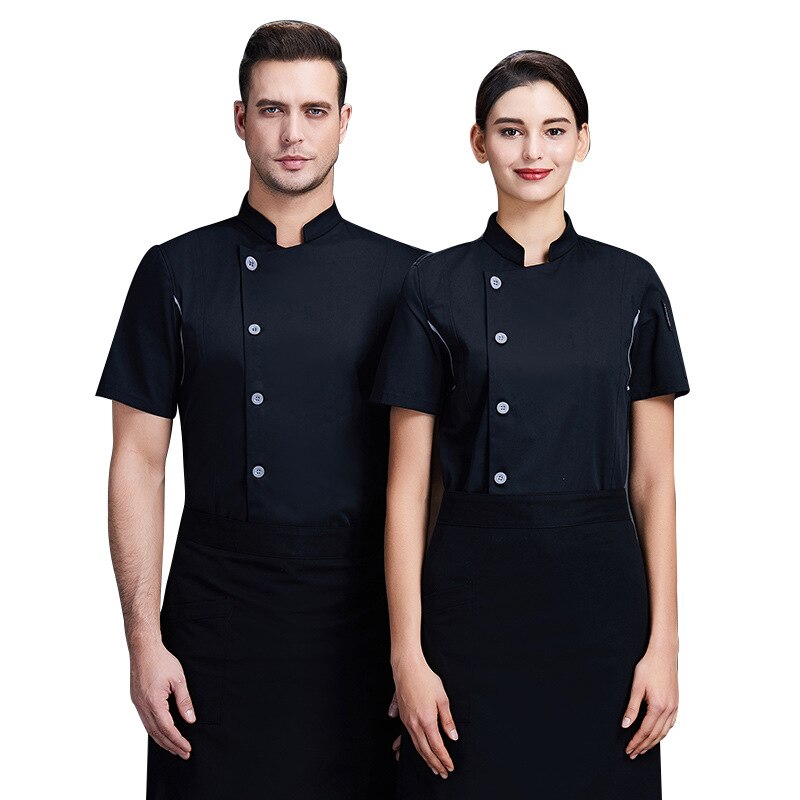 kitchen back chef short sleeve women's suit thin dining room chef's clothes summer cake shop baked gold button letters