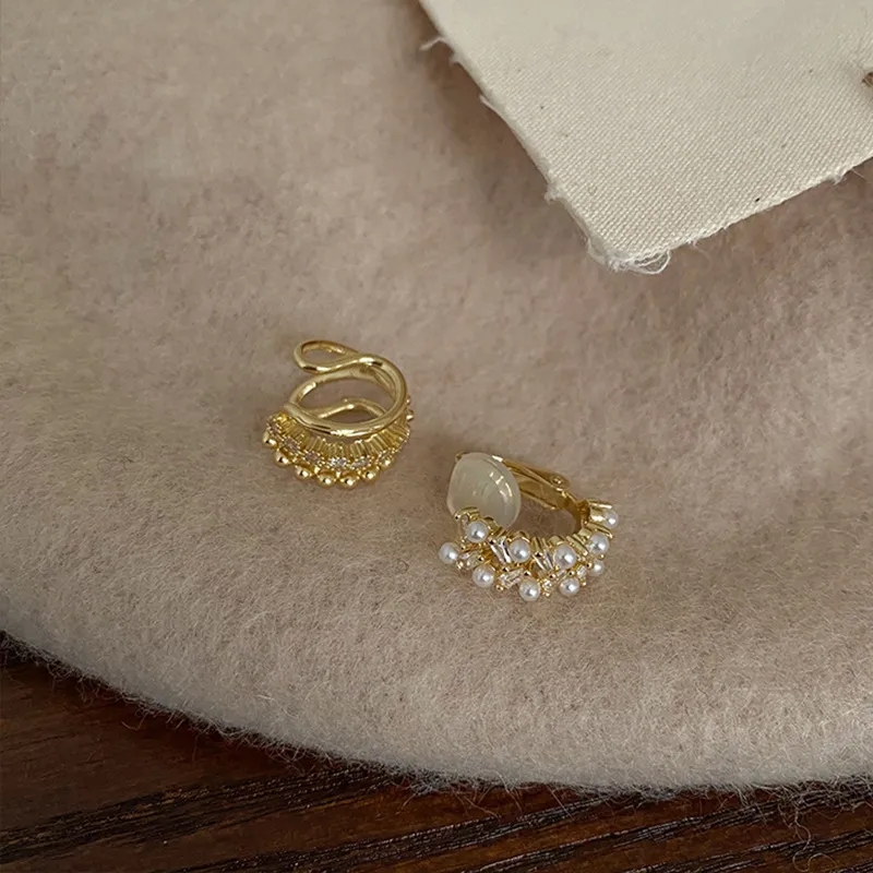 Boucles d'oreilles à Clip en perles Double couche pour femmes et filles, nouvelle coréenne, Clip de manchette d'oreille en Zircon de luxe sans piercing, bijoux