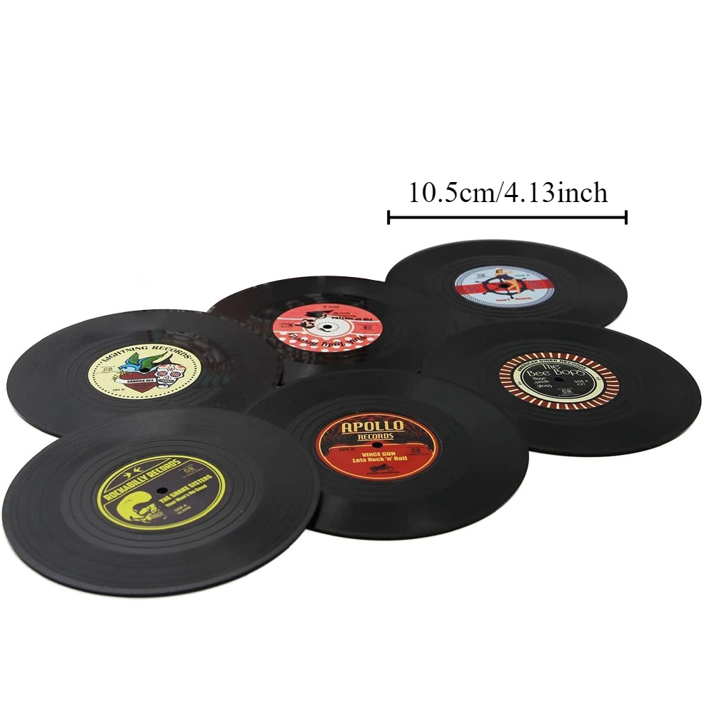 Juego de posavasos de disco de vinilo Retro colorido para bebidas, juego de posavasos de disco de vinilo, decoración de mesa de centro, 6 unidades: Verde militar