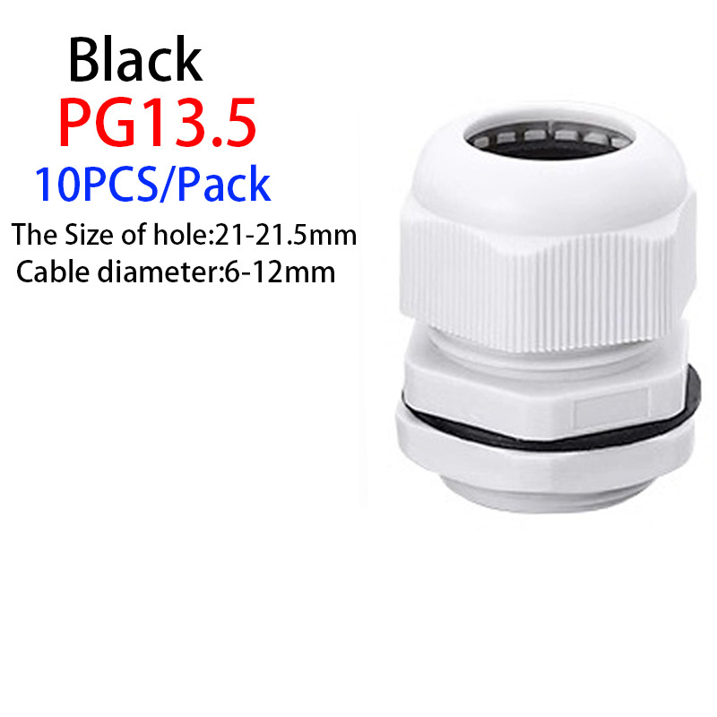 Pressacavo impermeabile 10 pezzi Ingresso cavo IP68 PG7 per 3-6.5mm PG9 PG11 PG13.5 PG16 PG19/21/Connettore in plastica nylon bianco nero: nero