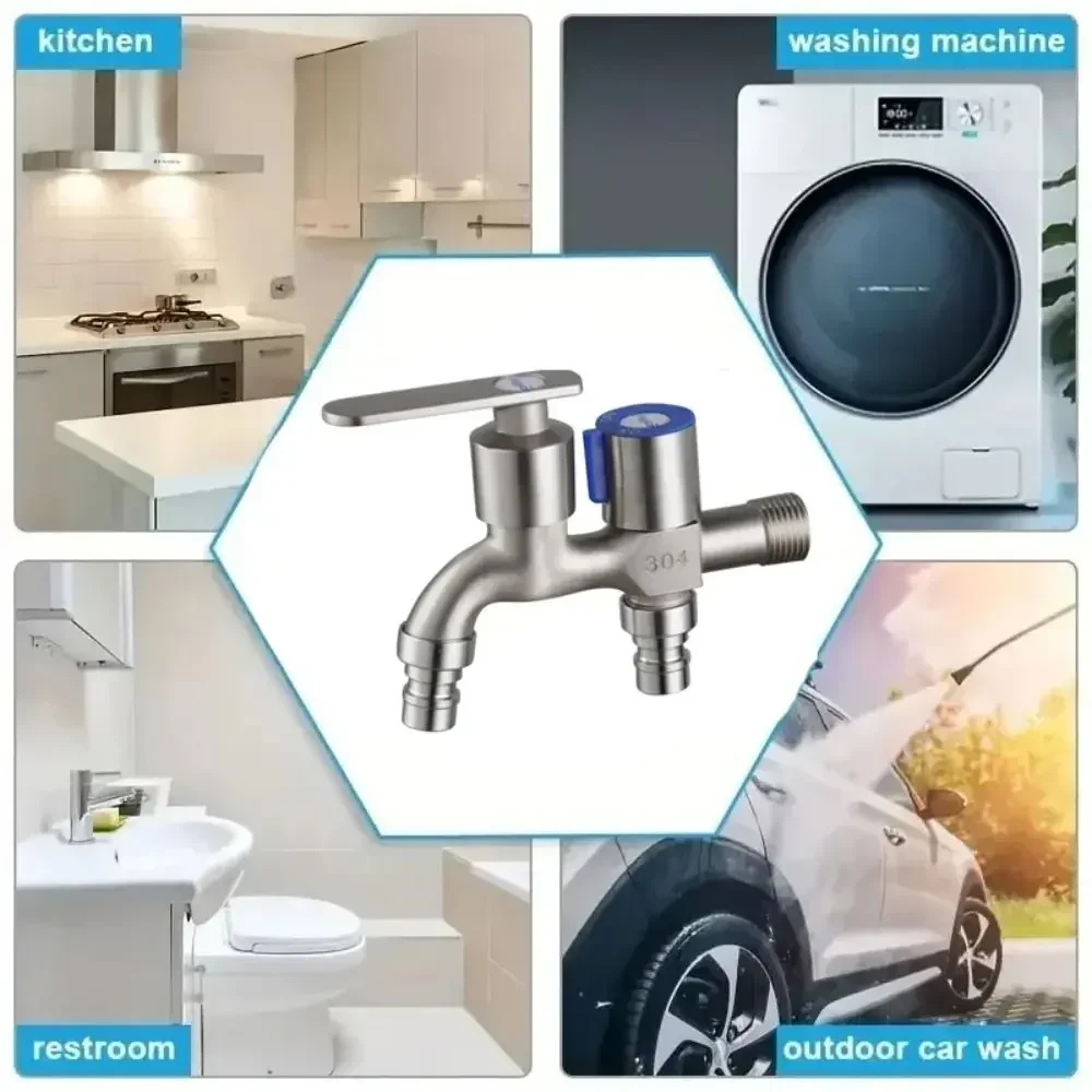 One-in-two-out Double Water Outlet Tap Dual-water Stainless Steel Mop Pool Faucet Water Switch Outdoor Garden Bibcock