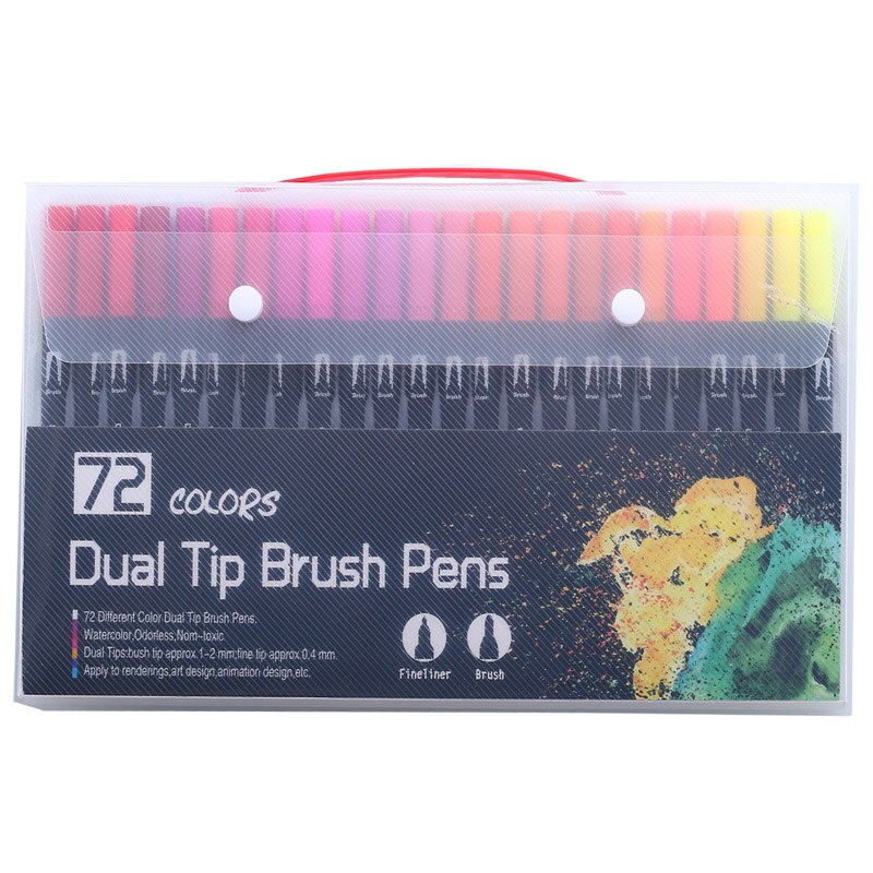 Pincel doble arte marcadores y plumas punta fina y pincel punta FineLiner dibujo pintura acuarela pluma útiles escolares 18/24/48/72/100 Uds: 72 black colour