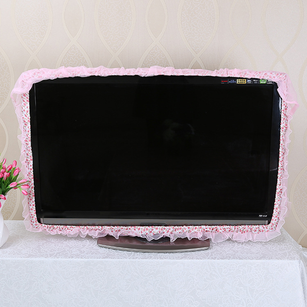 Dust-Proof LCD TV Cover Pink Purple Flower Yarn 32" 36" 40" 46" 50" 55" 60" 65"Inch TV Screen Protecter Wall Mounted TV Cover