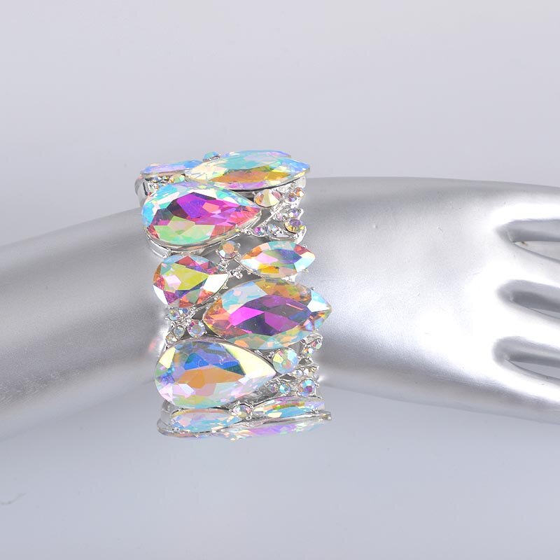 Moda nova marquise cristal manguito pulseiras pulseiras grande estiramento bangle para mulheres casamento nupcial pulseira jóias presente para meninas: AB