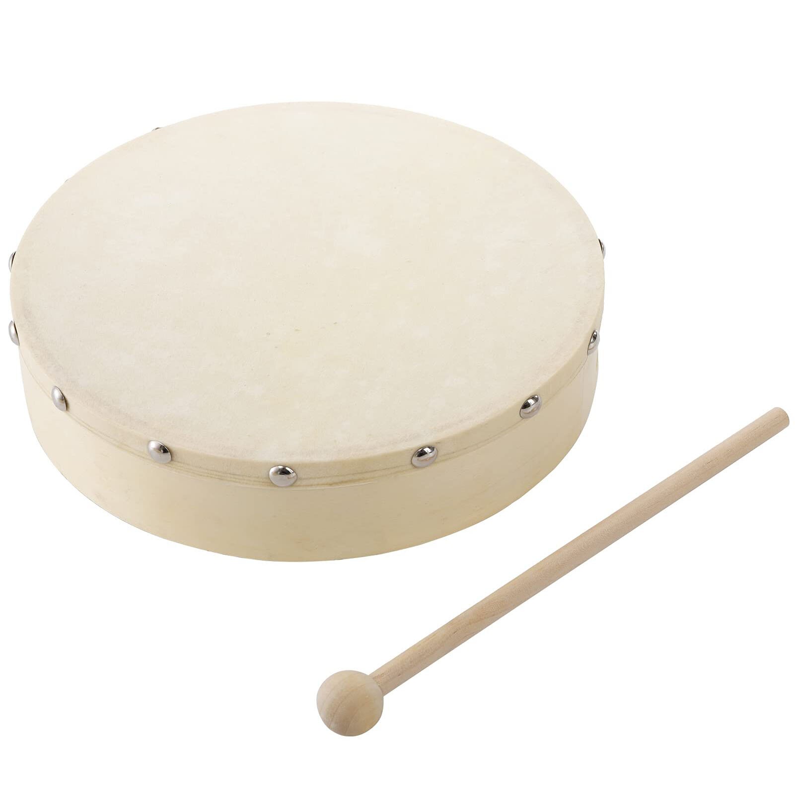Tambores de marco de 10 pulgadas y 8 pulgadas, juego de tambor de mano de madera, instrumento Musical con palo de tambor, instrumento de percusión educativo para niños: Beige