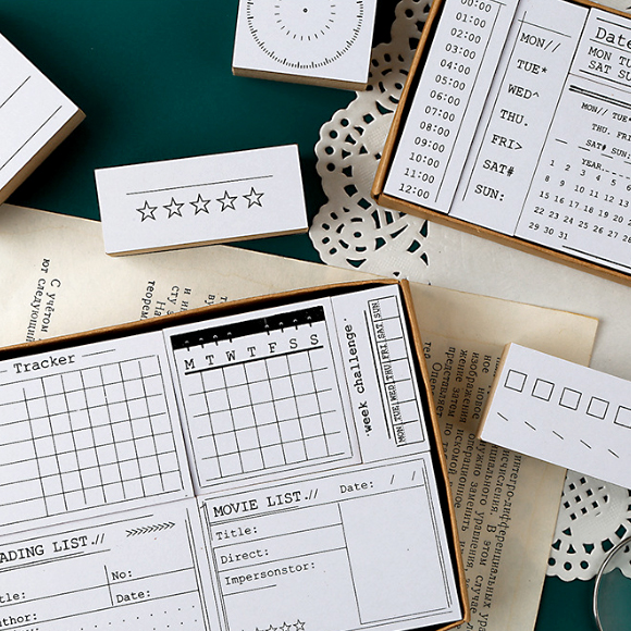 1Set Vintage Kalender Memo Te Doen Lijst Plan Stempel Diy Houten Stempels Voor Scrapbooking Briefpapier Journal Boek Seal
