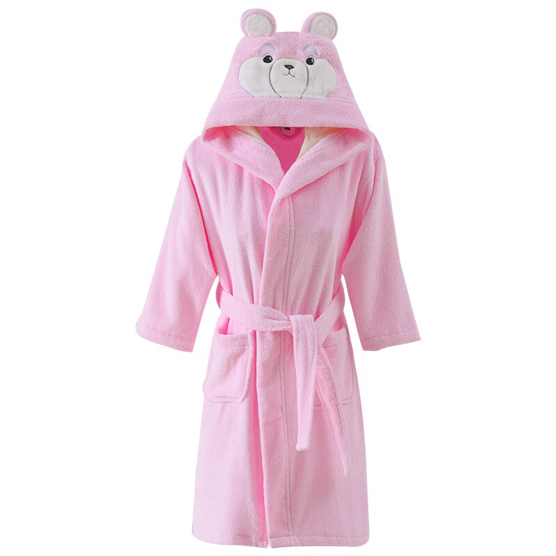 Barn badrock barn huva 100%  bomull pyjamas handduk fleece tjock nattkläder morgonrockar för pojkar baby morgonrock vår höst: Rosa / Xs