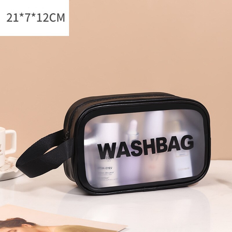 FUDEAM Transparent PVC kobiety kosmetyczka wodoodporne torby podróżne kosmetyczki organizuj PU makijaż torba torebka damska do prania: Small Black B
