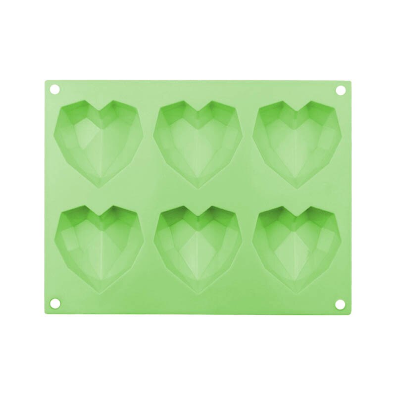 6 Holte Diamant Liefde Siliconen Cakevorm Siliconen 3D Hartvorm Fondant Cake Chocolade Bakken Mold Modelling Decor: Green