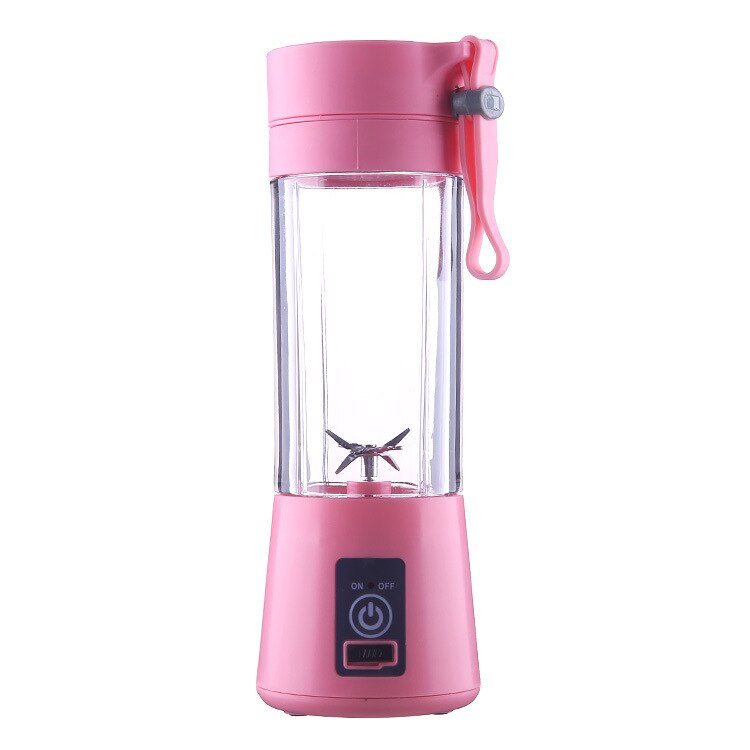 Elektrisk usb bærbar juicer genopladelig smoothie blender maskine mixer mini juice kop maker hurtig blendere foodprocessor: Lyserød / 2 knive