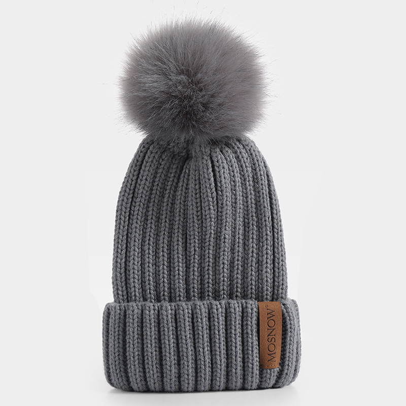 neue Winter frauen Hütte Acryl Bommel Mützen Wärme Ski Kappe Mädchen Hütte Weiblichen Kappe Skullie Künstliche Pompons Hütte: hell grau