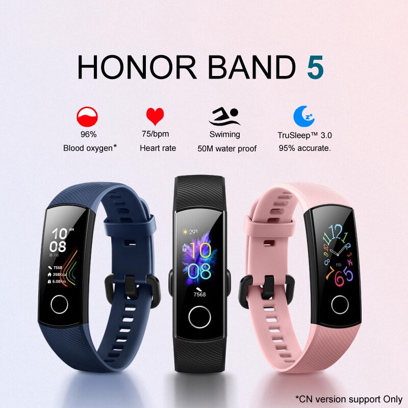 Huawei-pulsera inteligente Honor Band 5 Original, pulsera con control del ritmo cardíaco, presión del sueño y del oxígeno en sangre, detección AMOLED, para natación