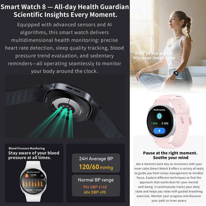 2025 Nuovi Orologi 8 Mini GPS Track Astuto Della Vigilanza Per Le Donne Degli Uomini di Salute Sport AMOLED Frequenza Cardiaca Chiamata Bluetooth Smartwatch Impermeabile