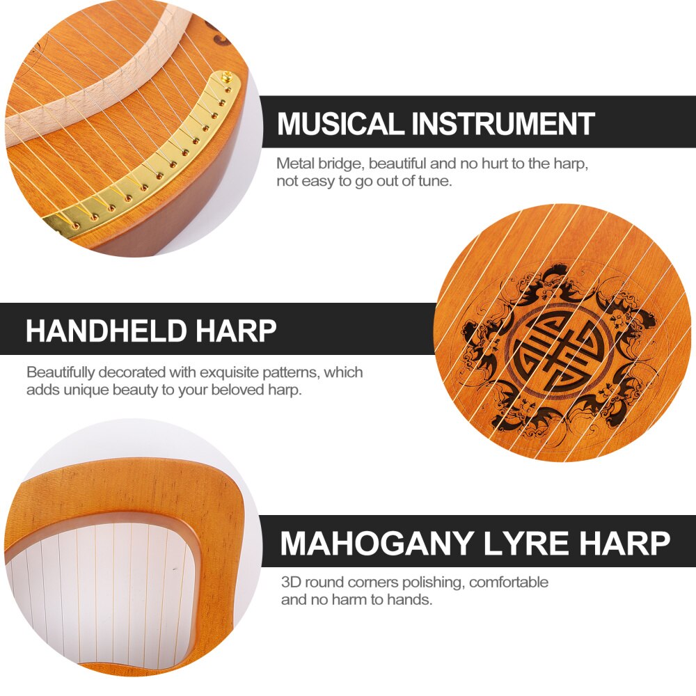 16 Strings Harp Mahogany Lyre Harp Ancient Style Lyre Harp Instrument
