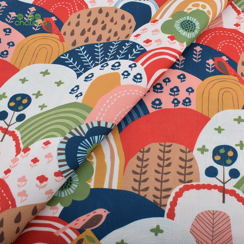 Tegneserie papegøyeserie, trykt bomullslinstoff for gjør-det-selv quilting og sy sofa, duk, gardin, veske, putemateriale