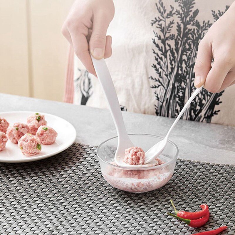2 stk / sett ikke-pinne kjøttkaker maker skje rustfritt stål kjøttkule maskin form med suppe til diy fiskebiff kjøttboller kjøkkenverktøy