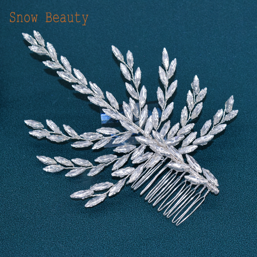 A422 pieza de pelo de novia de plata, diademas de boda brillantes, Tiaras hechas a mano, accesorios para el cabello de boda, joyería para la cabeza, tocado de novia: Castaño