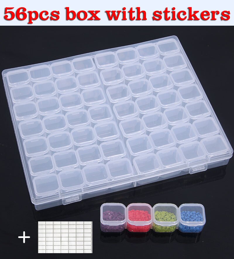 Caixa de ferramentas do bordado dos acessórios da pintura do diamante do trasparent para 50 caixas do organizador do grânulo recipientes da bandeja e da tampa do vário tamanho: 56pcs with stickers