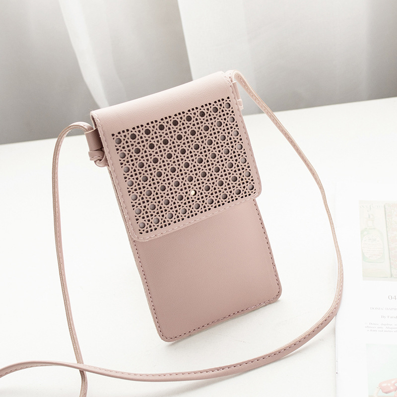 Miyahouse Mini Umhängetaschen Frauen Kupplung Aushöhlen Telefon Tasche Brieftaschen Klappe Touchscreen Telefon Schulter Tasche: Rosa