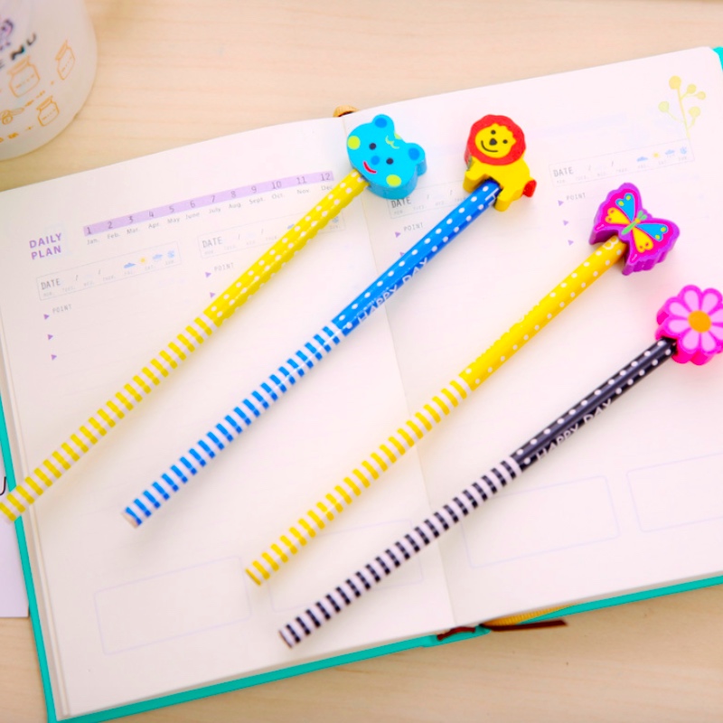 Lovely 6 Pieces Cute HB Pencil With An Eraser Primary School Children Pencil School Supplies