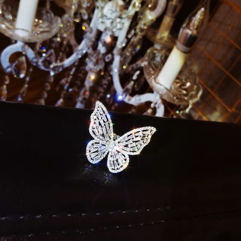 Luxury Female White Adjustable Ring Charm Silver Color Animal Wedding Rings For Women Cute Bridal Big Butterfly Engagement Ring