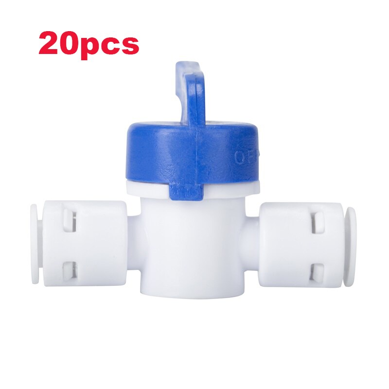 Robinet à bille en plastique à raccord rapide, tuyau d&#39;eau droit, raccord pour système d&#39;aquarium d&#39;osmose: 20pcs