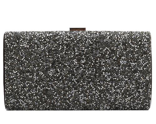 Pochette en strass pour femmes, sac à main de luxe Gillter de soirée, pochette en diamant, portefeuille de jour de mariage: silver and black