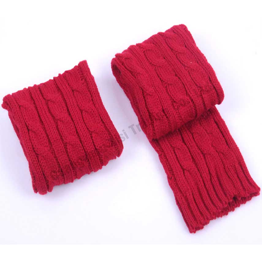 Afslappet stil akrylbenvarmere tykke benvarmere til dameruld vinter blød strikket strømpe støvlebukser hvid: Rød