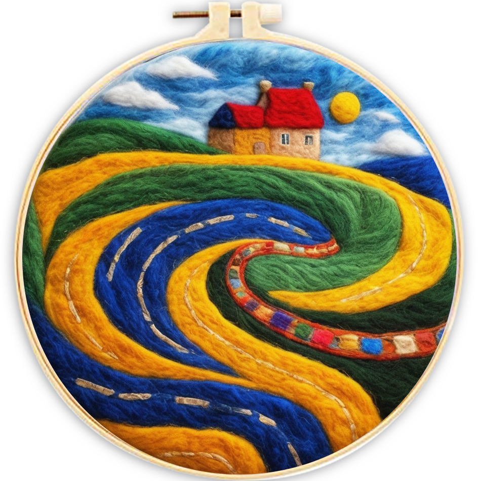 CHENISTORY-Kits de pintura de fieltro con aguja para principiantes, Kit de iniciación de fieltro con aguja de lana DIY, paisaje de montaña, decoración del hogar, arte artesanal: Azul oscuro