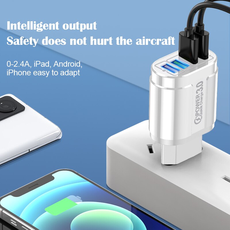 Cargador USB 3.1A de 4 puertos, adaptador de carga rápida, enchufe UE EE. UU. para Iphone POCO Realme Xiaomi, cargador de teléfono móvil QC 3,0, cargador de pared