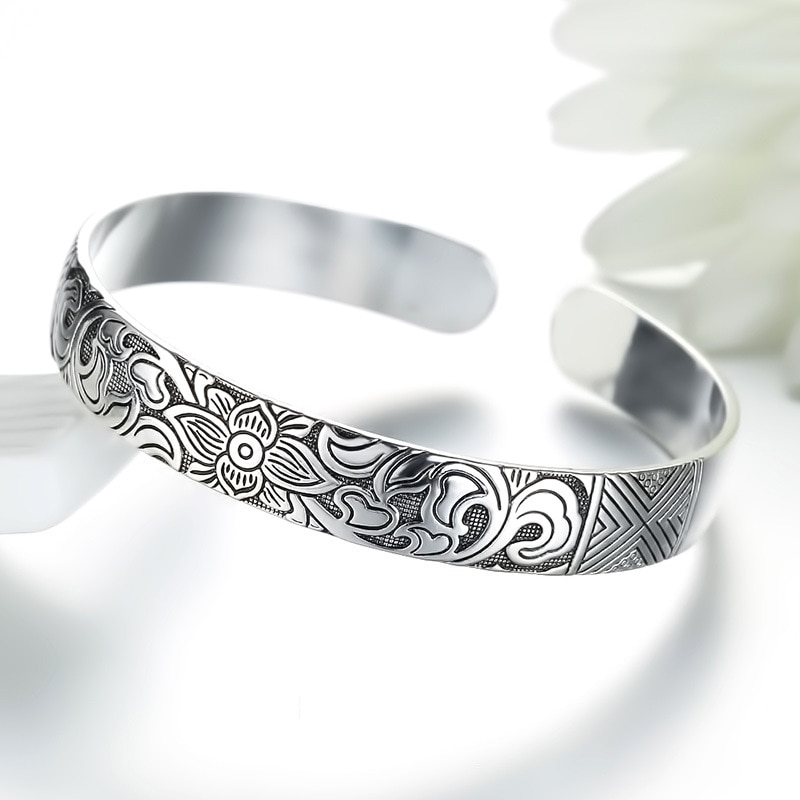 925 sterling sølv vintage dejlige kvindelige håndlavede smykker lotusblad thai kvindelig sort armbånd