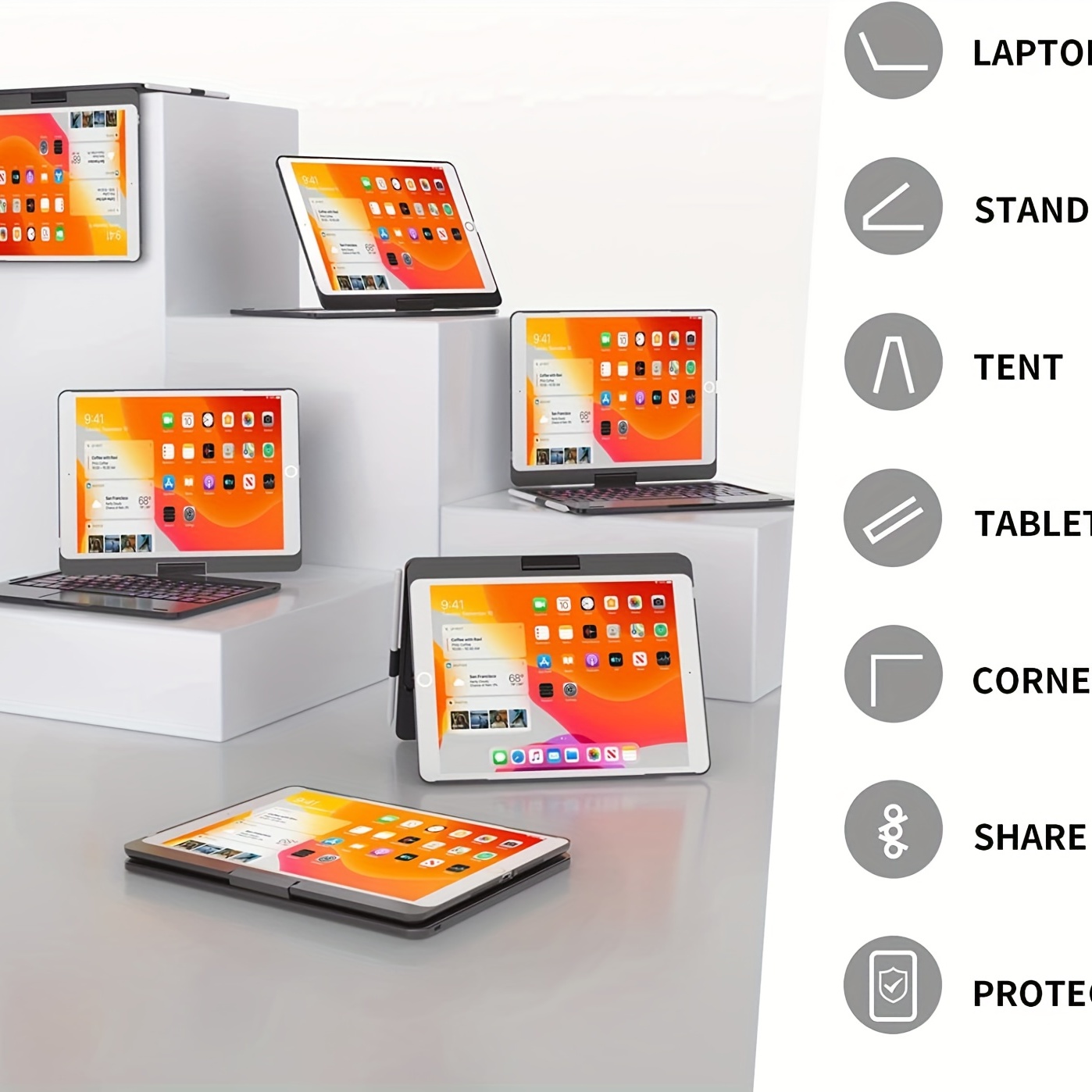 360 ° Draaibare Bt Toetsenbord Touch, Voor Ipad 9e (10.2 ", ), 8e Gen ), 7e Gen ), Air 3, Pro 10.5,10 Kleur Backlight,