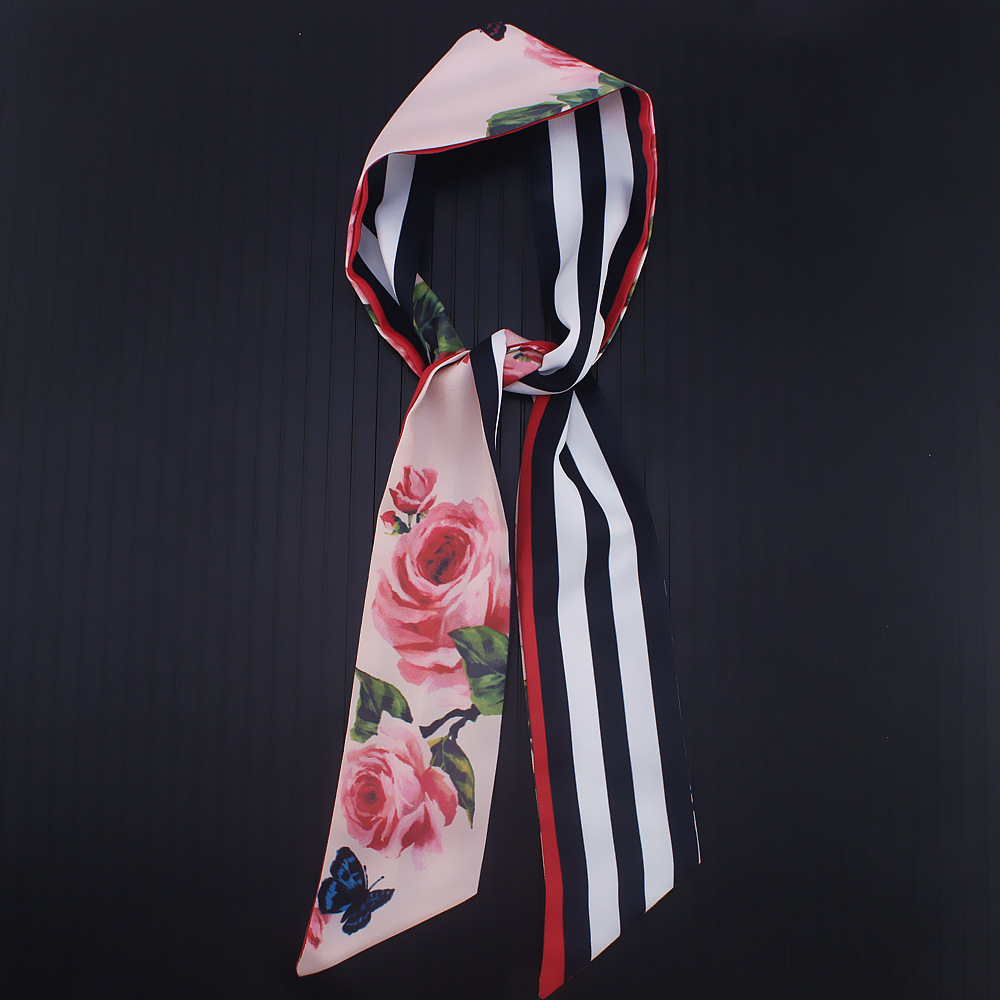 110*7cm tynde kvinder slips rose blomst print kvinder silketørklæde bælte mærke håndtaske små lange tørklæder