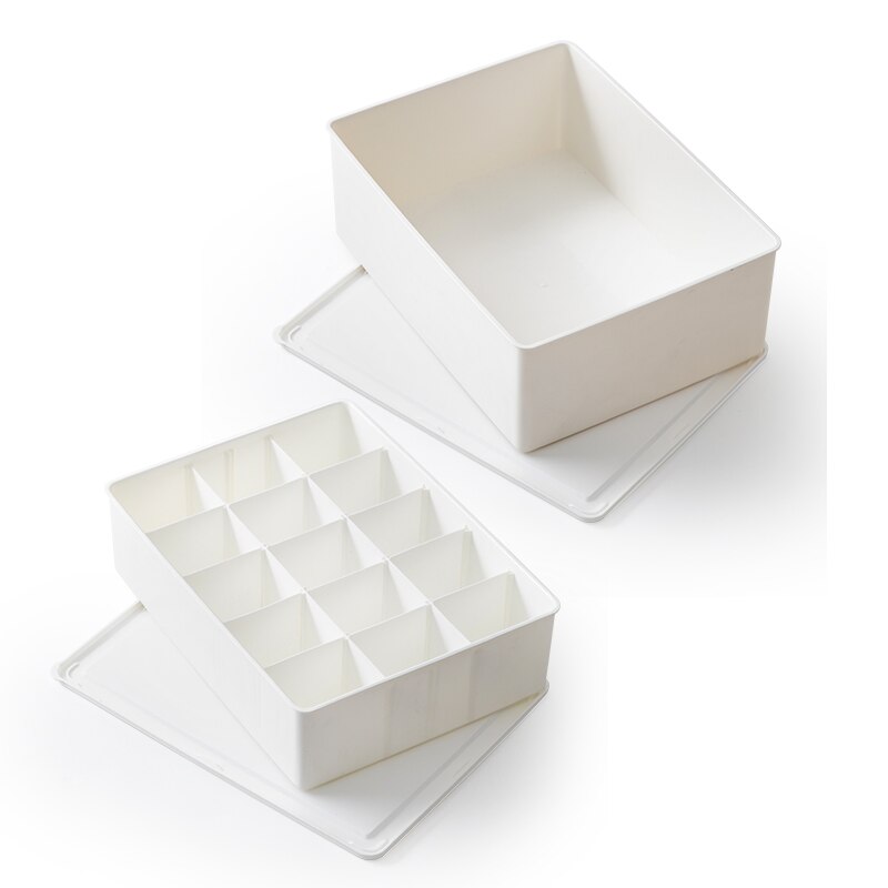 Adjustable Drawer Makeup Organizer Cabinet Organiser Plastic Dividers For Drawers Clothes Organizers Tray For Cosmetic: 15Grid And Box-White