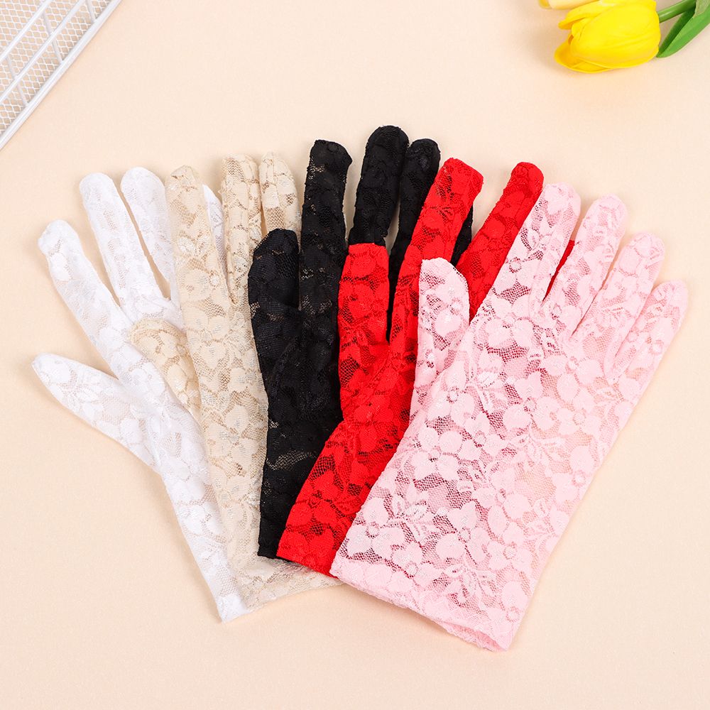 Moda feminina noiva rendas luvas de condução fina renda protetor solar feminino curto proteção uv goth festa oco-para fora luvas