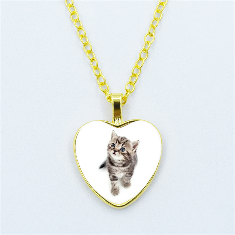 Collar con colgante de corazón de gato para mujer, joyería de cadena fina con cara de gema de cristal y Metal a la , accesorios de para niños: Pistola negra plateada