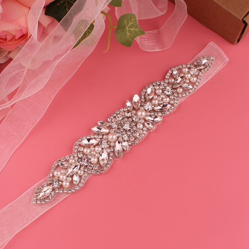 Luxe Bruiloft Riemen Bruids Kralen Riem Strass Sash Trouwjurk Accessoires Zilveren Diamant Bruidsmeisje Riemen: pearl white