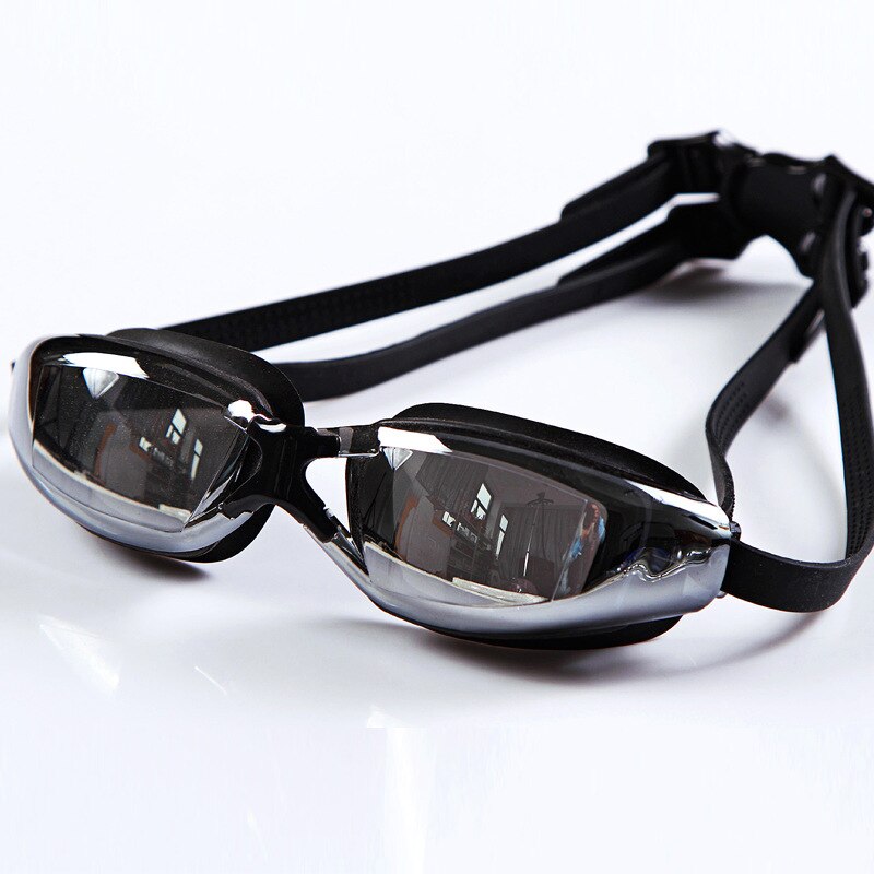 Gafas de baño de galvanoplastia para hombre y mujer, impermeables, UV, antivaho, ajustables, para buceo: Black