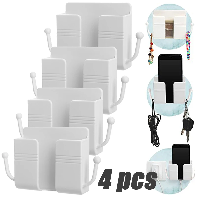 Support mural pour téléphone portable, support multifonction, boîte de rangement pour télécommande, crochet de chargeur, câble, station de chargement