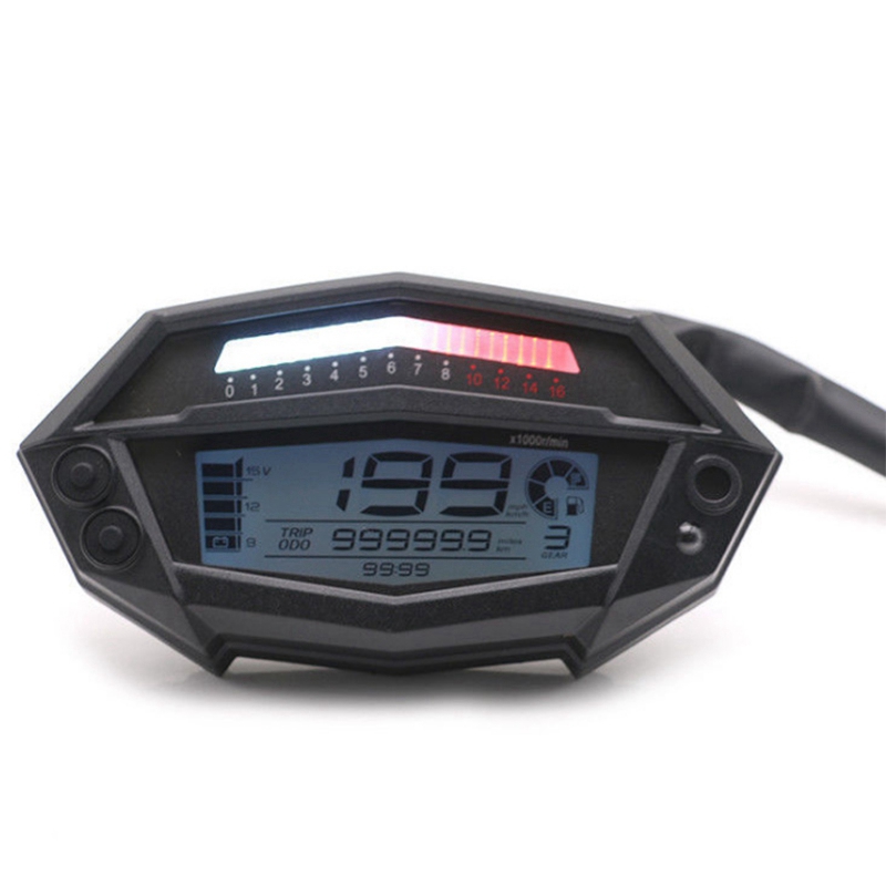 Motorcykel kilometertæller universel motorcykel digital lcd kilometertæller speedometer omdrejningstæller baggrundsbelysning 12v: Default Title