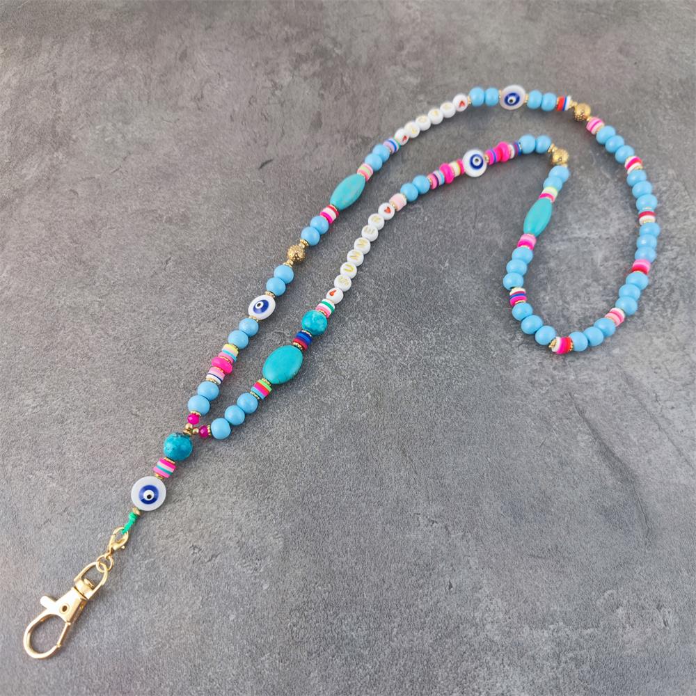 Boho Lanyard Helmillä - ID-korttiteline - Kesäranta Kaulakoru Tarvike: Sininen