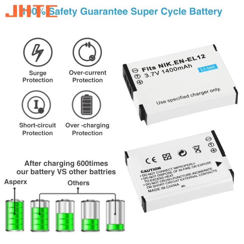 Batería EN-EL12 EN EL12 de 1400mAh para Nikon CoolPix S610 S610c S620 S630 S710 S1000pj P300 P310 P330 S6200 S6300 ENEL12