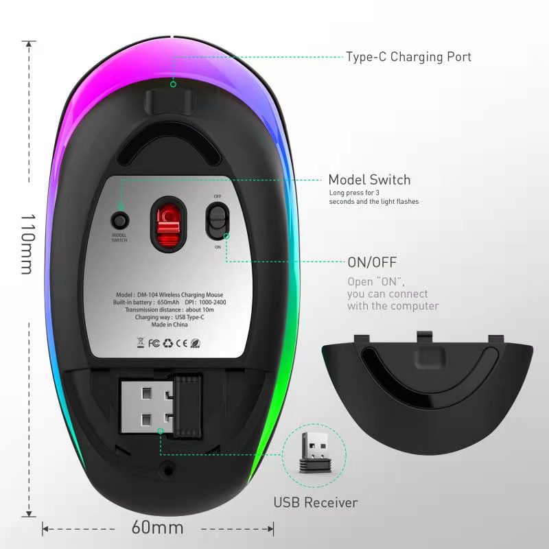 Dual Mode 2.4G Bluetooth-compatible Wireless Mouse Rechargeable Magic Gaming Mouse For PC Gamer Computer Mac iPad Laptop Mause