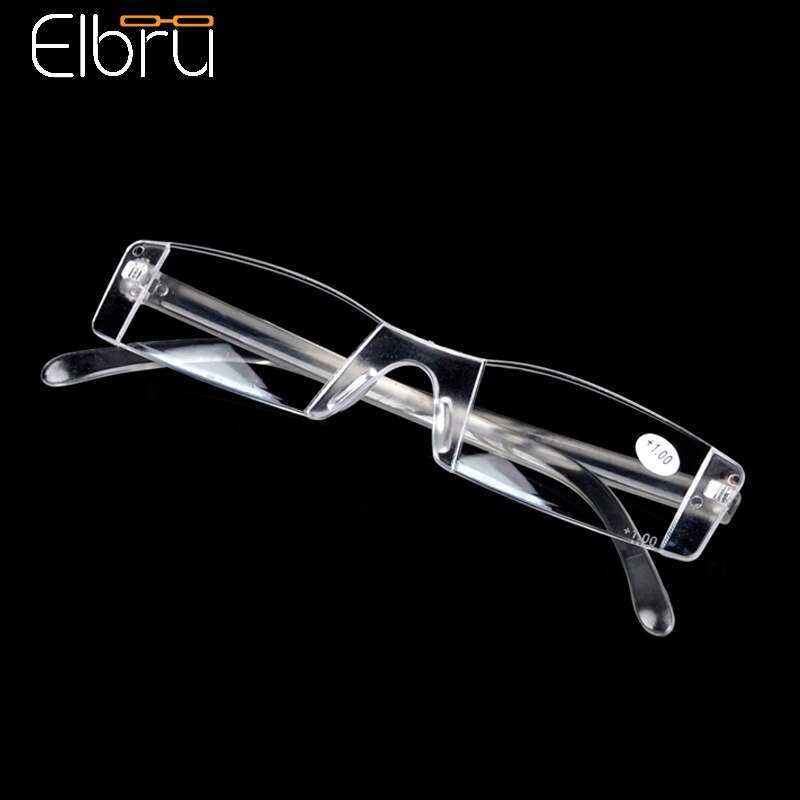 Elbru Mannen Vrouwen Integraal Randloze Leesbril Ultralight Hars Lens Vergrootglas Eyewear Presbyope Bril Dioptrie + 1.0 4.0