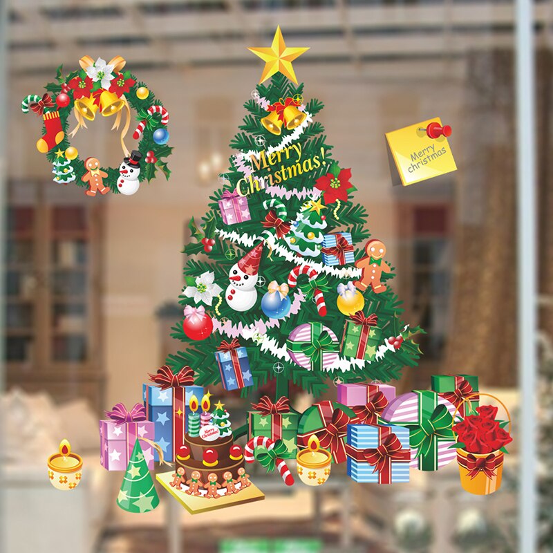 Grote Kerstboom Muurstickers Geschenkdozen voor Vensterglas Stickers Art voor Kinderkamer Home Decoration Muurstickers