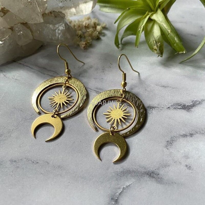 Romantyczny wiedźmin Boho księżyc egipski kolczyki spadek fazy Boho Hippie oświadczenie lato długi biżuteria minimalizm kobiety prezent VINTAGE: W kolorze jasnożółtym, złotym