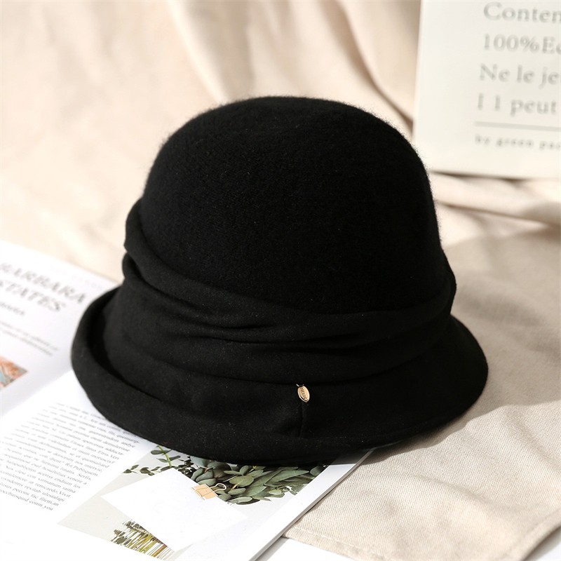 PTAH-gorros de lana de estilo británico para mujer, sombrero de Tweed más suave, Estilo Vintage, para iglesia, para Otoño e Invierno: Negro