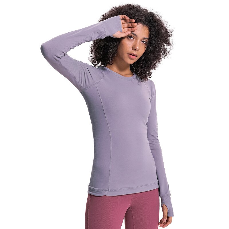 Havfrue kurve gym dametøj slim fit hofte længde runde lange ærmer yoga skjorter top lynlås lomme løbende t-shirt
