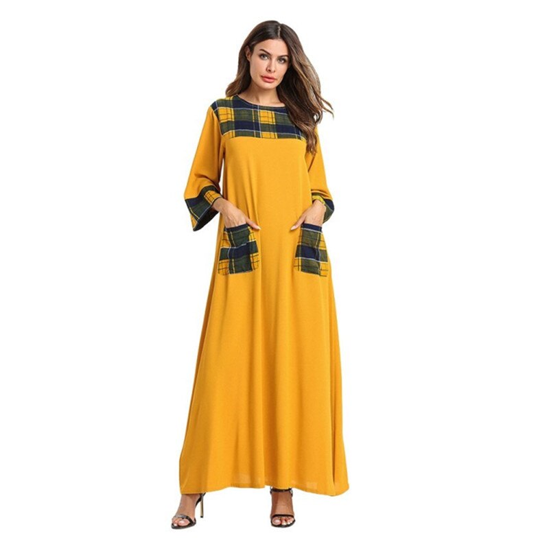 Abaya pour femmes, Robe musulmane, dubaï, Bangladesh, vêtements islamiques, Kaftan 4XL, Abaya arabe turc, poches jaunes,: XL
